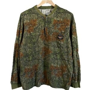 VTG Rasco FR Shirt Mens XL Brown Green Camo Henley Flame Resistant HRC 2 Hunting